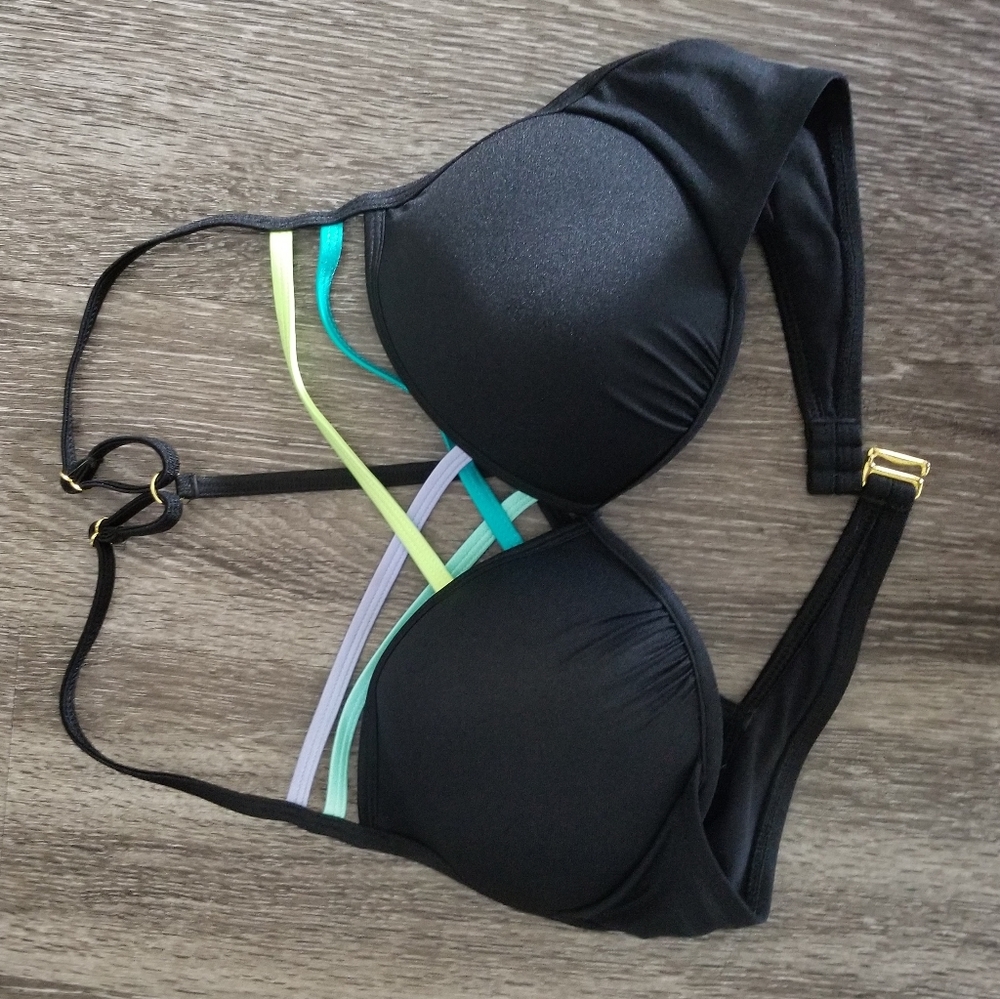 Black & Neon Strappy Bikini Top